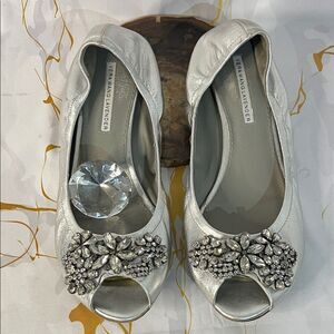 Vera Wang Lavender Label Silver Peep-Toe Heels